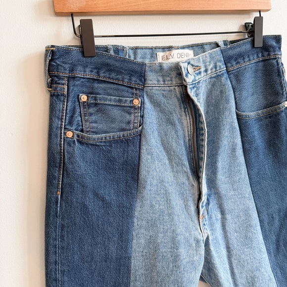 E.L.V. DENIM • Contrast Straight Leg Jean in Dark / Mid Blue - Picture 6 of 13
